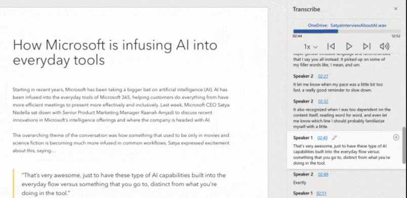 微软正在为Word添加音频转录